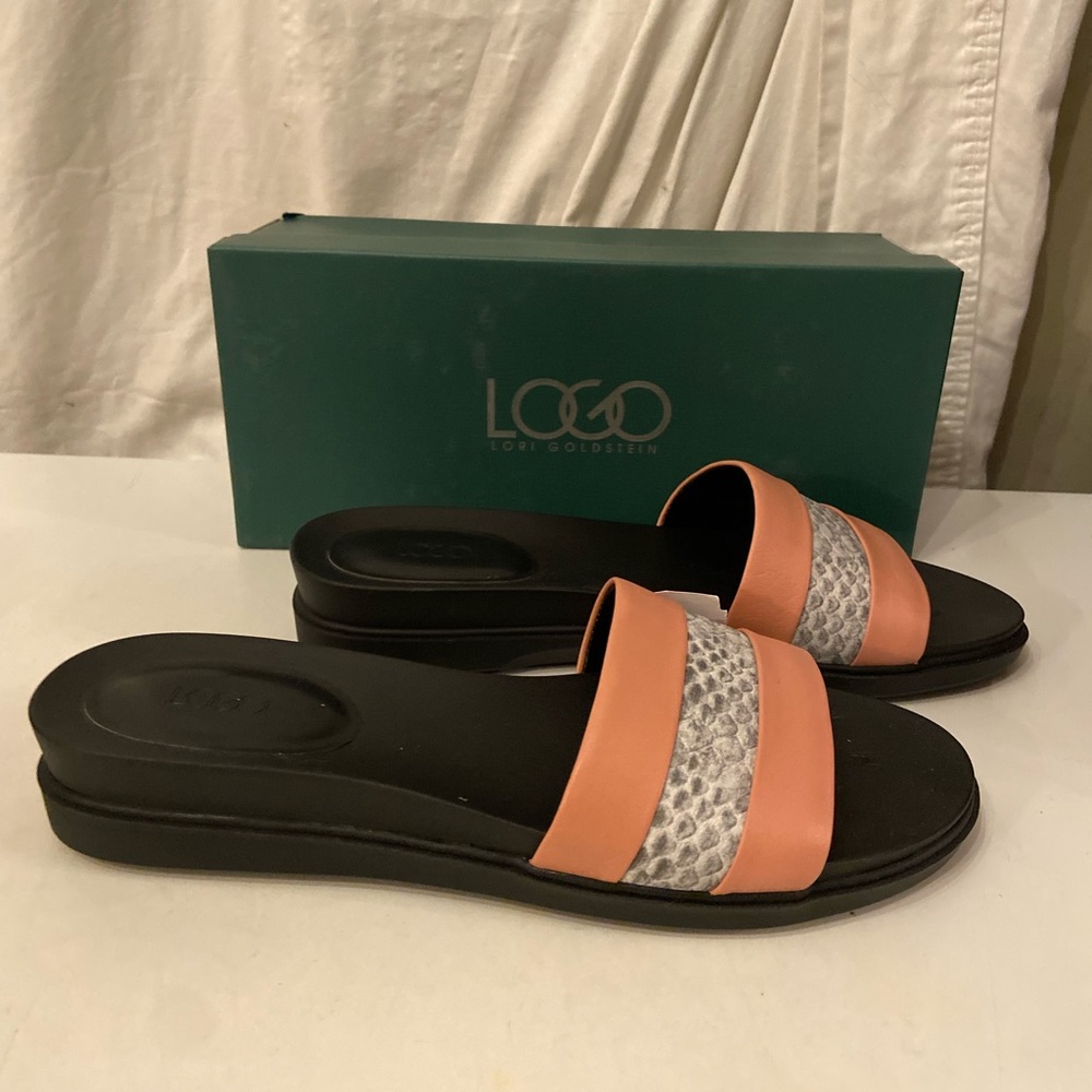 LOGO by Lori Goldstein peach/gray slide sandals